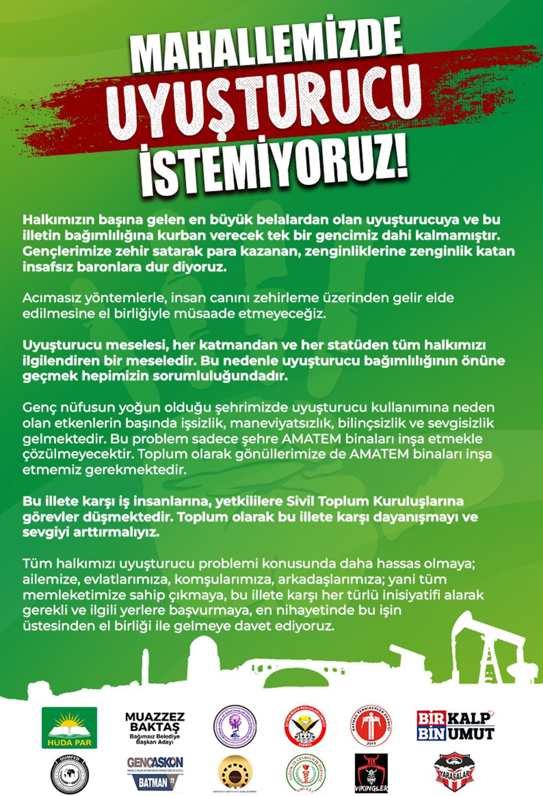 “Şehrimizde Uyuşturucu İstemiyoruz” yürüyüşü yapılacak