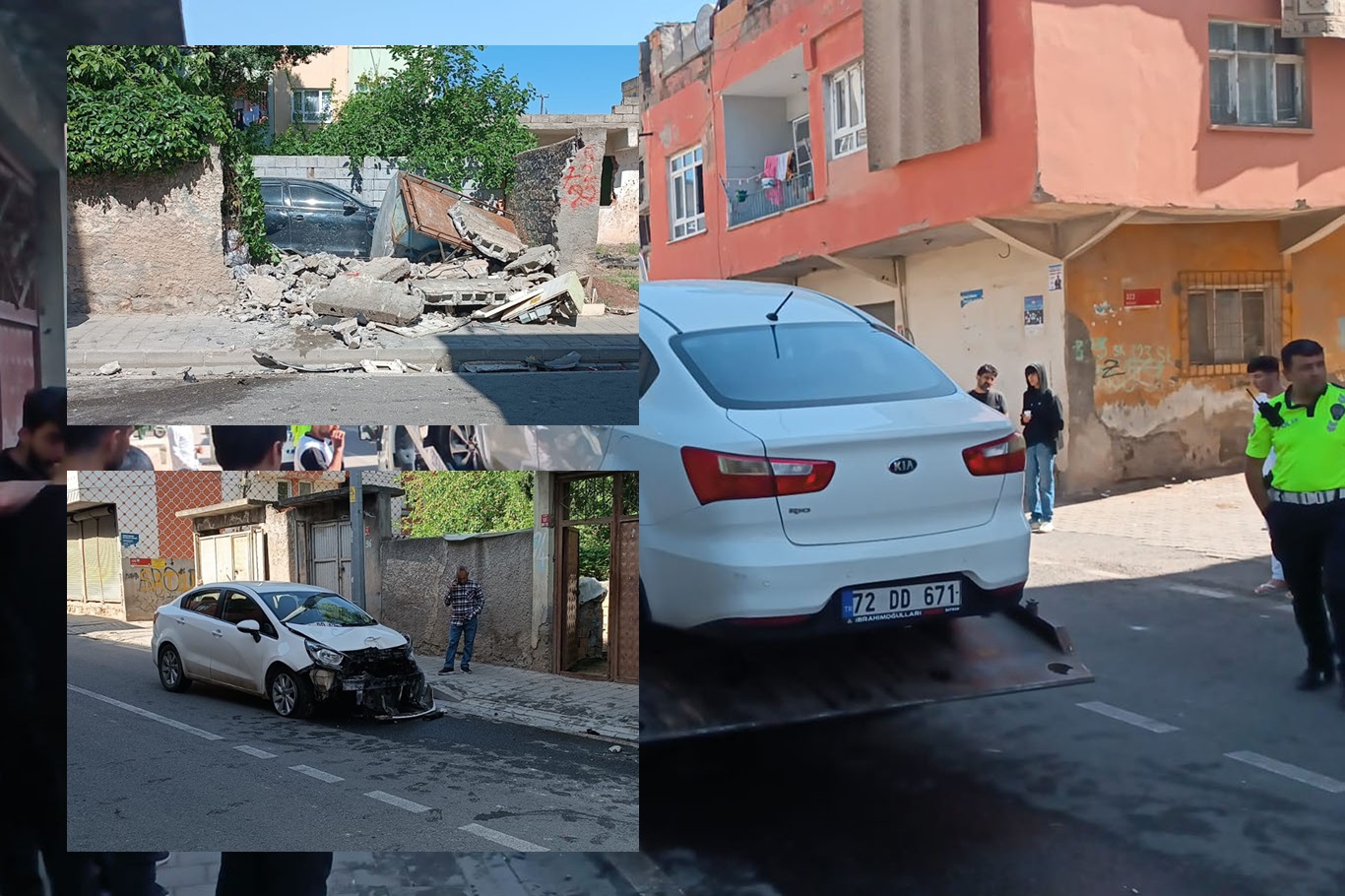 Duvarı yıkan otomobil, bahçedeki otomobile zarar verdi