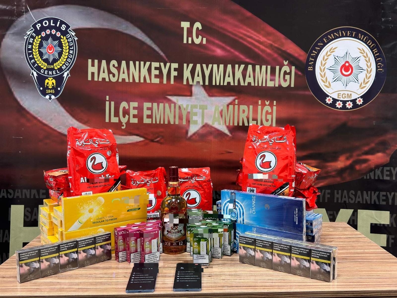 Hasankeyf’te Gümrük Kaçağı Ürünler Ele Geçirildi